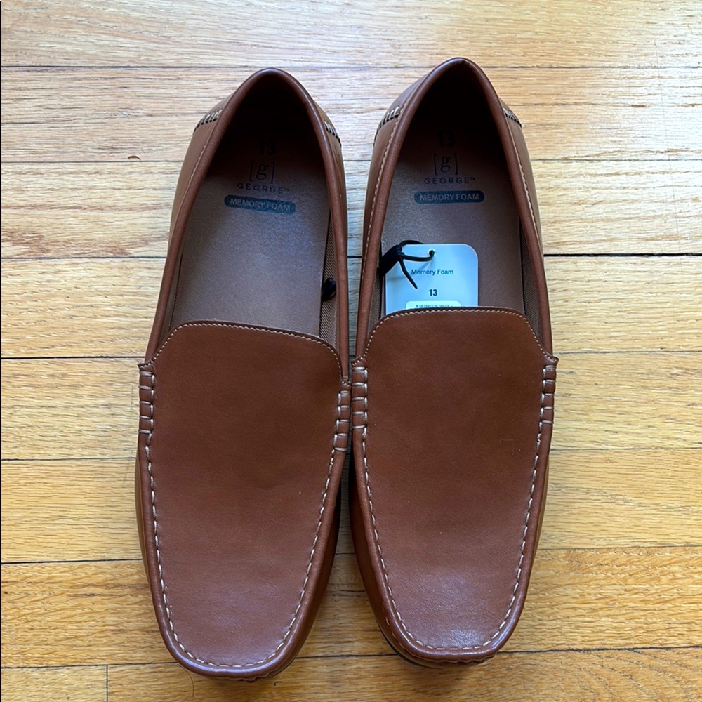 NWT George Brown Leather Slip-On Loafers Men Size 13